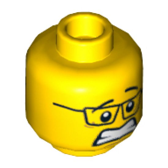 Minifigure, Head Dual Sided Black Glasses, Smile / Scared Pattern - Hollow Stud