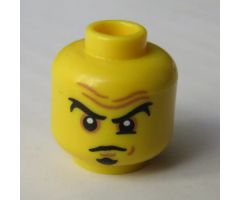 Minifigure, Head Black Eyebrows and Goatee, Brown Forehead Wrinkles, Worried Look Pattern - Hollow Stud
