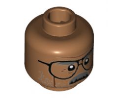 Minifigure, Head Glasses with Dark Gray Eyebrows and Moustache, Dark Brown Cheek Lines Pattern - Hollow Stud