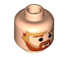 Minifigure, Head Beard with Dark Orange Trim Beard (round below mouth) and Eyebrows, Gold Headset Pattern - Blocked Open Stud
