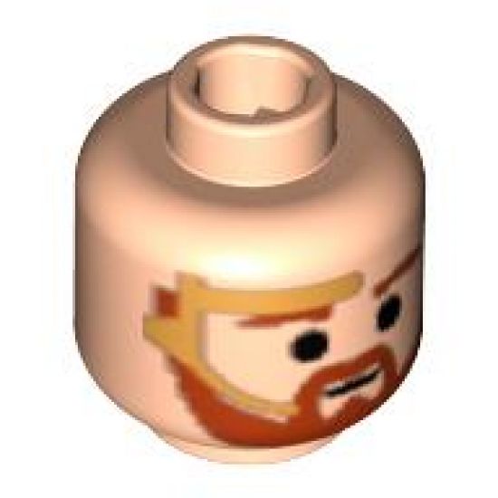 Minifigure, Head Beard with Dark Orange Trim Beard (round below mouth) and Eyebrows, Gold Headset Pattern - Blocked Open Stud