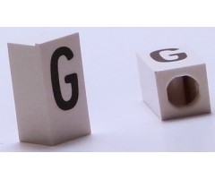 Tile, Modified 1 x 2 x 5/6 with Stud Hole in End and Black 'G' Upper Case Pattern