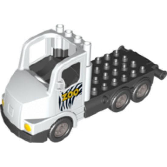 Duplo, Vehicle Truck Large Cab with Black 4 x 8 Flatbed Plate and Zoo Pattern