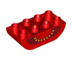 Duplo, Brick 2 x 4 Curved Bottom with Tomato Yellow Seeds and Black Cavity Pattern