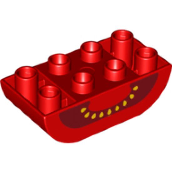 Duplo, Brick 2 x 4 Curved Bottom with Tomato Yellow Seeds and Black Cavity Pattern