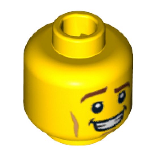 Minifigure, Head Brown Eyebrows, Raised Right Eyebrow, Cheek Lines, Open Mouth Smile with Teeth Pattern - Blocked Open Stud