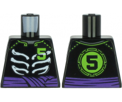 Torso Ninjago Skeleton Ribs White, Purple Waist Sash and Lime Number 5 on Front and Back Pattern