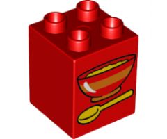 Duplo, Brick 2 x 2 x 2 with Bowl Of Oatmeal and Spoon Pattern