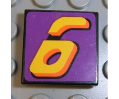 Tile 2 x 2 with Number  6 Yellow on Purple Background Pattern (Sticker) - Set 8257