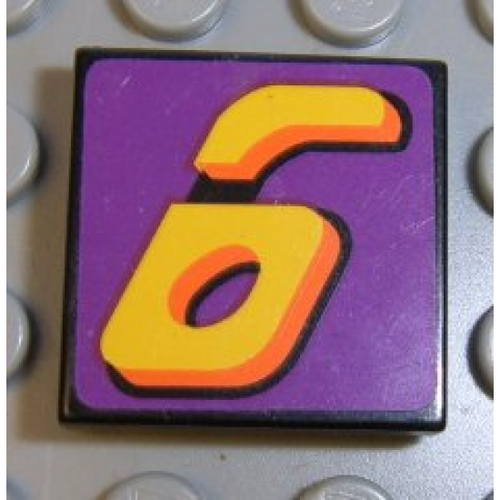 Tile 2 x 2 with Number  6 Yellow on Purple Background Pattern (Sticker) - Set 8257