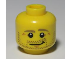 Minifigure, Head Beard Stubble, Dark Tan Eyebrows, Crow's Feet, Lopsided Smile Pattern - Hollow Stud