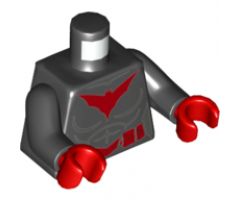 Torso Female with Red Bat Logo and Utility Belt Pattern / Black Arms / Red Hands