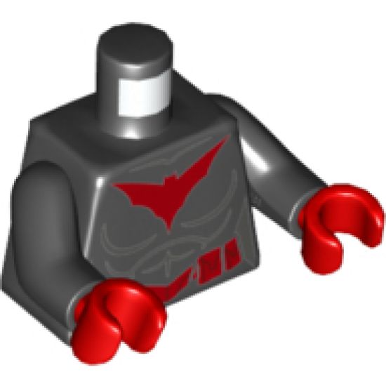 Torso Female with Red Bat Logo and Utility Belt Pattern / Black Arms / Red Hands