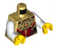 Torso Female Outline with Red and Gold Armor with Pendants, Scales, Belt and Orange Round Jewel (Fire Chi) Emblem Pattern / White Arms / Yellow Hands