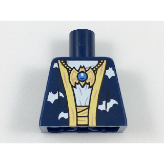 Torso Batman Robe with Gold Hems and White Bats over White Shirt with Gold Bat Amulet and Sash Pattern