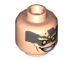 Minifigure, Head Dual Sided Olive Green Face Paint, Open / Closed Grin Pattern - Hollow Stud