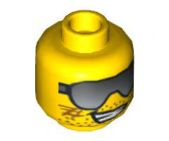 Minifigure, Head Dual Sided Black Sunglasses, Stubble, Scratches, Grin / Black Eyebrows, White Pupils, Determined Pattern (Frank Rock) - Blocked Open Stud