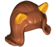 Minifigure, Hair Female Mid-Length Flipped Ends, Short Bangs, with Bright Light Orange Cat Ears Pattern