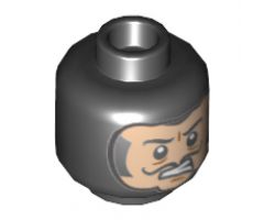 Minifigure, Head Balaclava, Nougat Face with Bared Teeth, Black Thin Moustache Pattern - Hollow Stud
