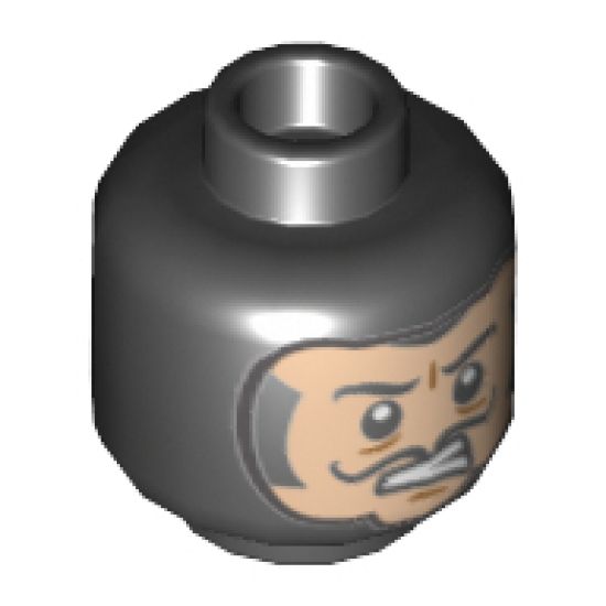 Minifigure, Head Balaclava, Nougat Face with Bared Teeth, Black Thin Moustache Pattern - Hollow Stud