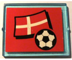 Glass for Window 1 x 4 x 3 with Flag of Denmark and Soccer Ball on Red Background Pattern (Sticker) - Set 3407
