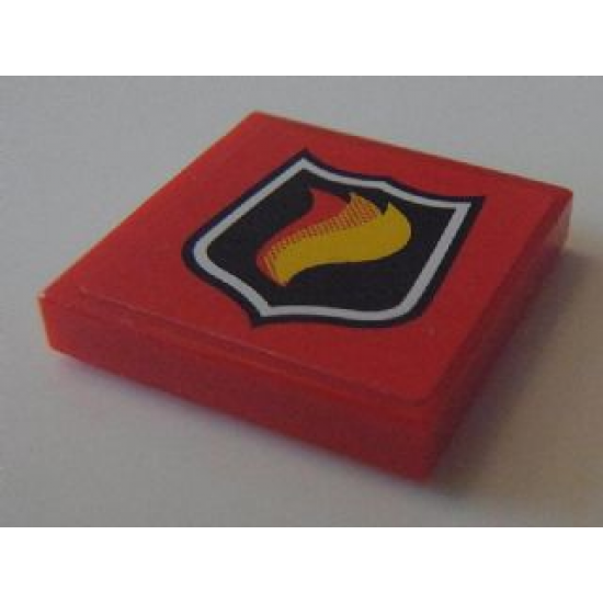 Tile 2 x 2 with Flame on Black Shield Classic Fire Logo Badge Pattern (Sticker) - Set 8154