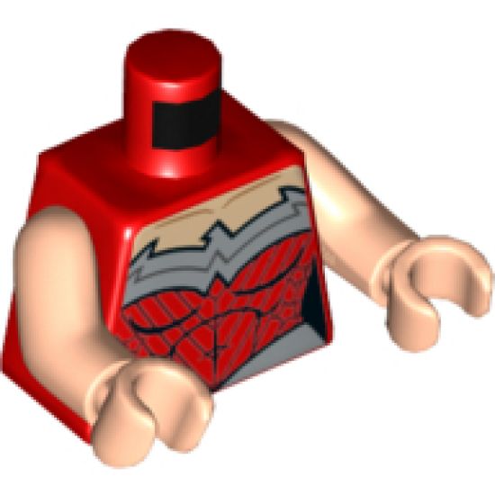 Torso Female Outline and Silver Trim and Belt Pattern (Wonder Woman) / Light Nougat Arms / Light Nougat Hands