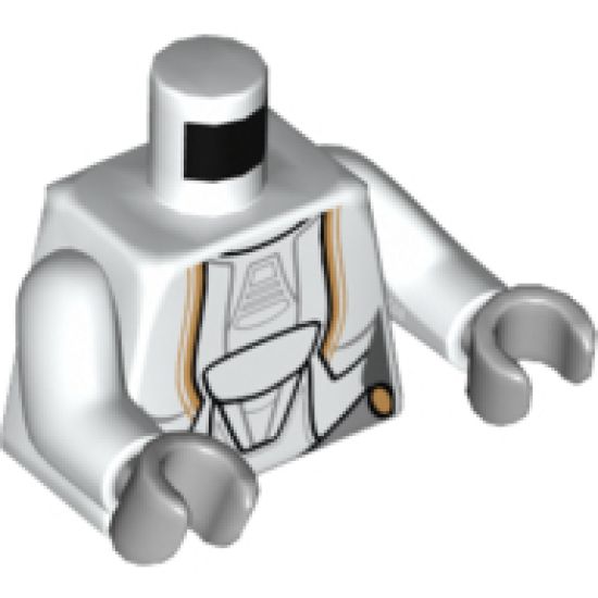 Torso SW Jedi Robe, Female with Gold Markings Pattern / White Arms / Light Bluish Gray Hands