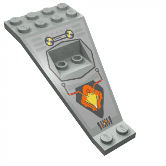 Wing Plate Bi-level 8 x 4 and 2 x 3 1/3 Down with Silver/Orange/Black UFO Logo Pattern