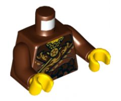 Torso Ninjago Robe with Gold Ornate Border, Chain with Star Pendant, Dark Brown Belt and Gold Star on Back Pattern / Reddish Brown Arms / Yellow Hands