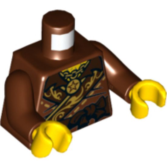 Torso Ninjago Robe with Gold Ornate Border, Chain with Star Pendant, Dark Brown Belt and Gold Star on Back Pattern / Reddish Brown Arms / Yellow Hands