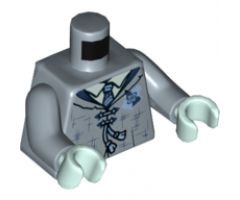 Torso Female Tattered Robe, Hogwarts Patch, Dark Blue Lapels and Tie Pattern / Sand Blue Arms / Light Aqua Hands