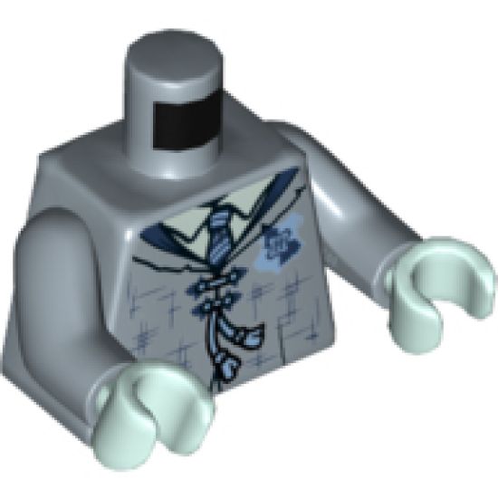 Torso Female Tattered Robe, Hogwarts Patch, Dark Blue Lapels and Tie Pattern / Sand Blue Arms / Light Aqua Hands