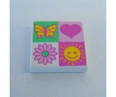 Tile 2 x 2 with 4 section Heart, Sun, Flower, Butterfly Pattern
