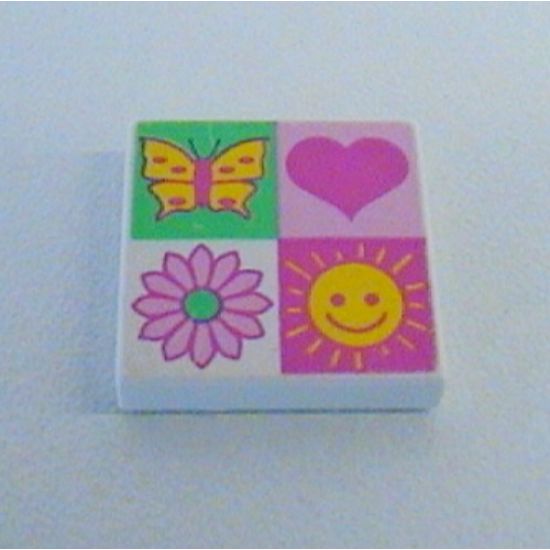 Tile 2 x 2 with 4 section Heart, Sun, Flower, Butterfly Pattern