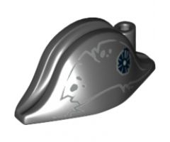 Minifigure, Headgear Hat, Pirate Bicorne with Tattered Lines and Spots and Silver Emblem Pattern