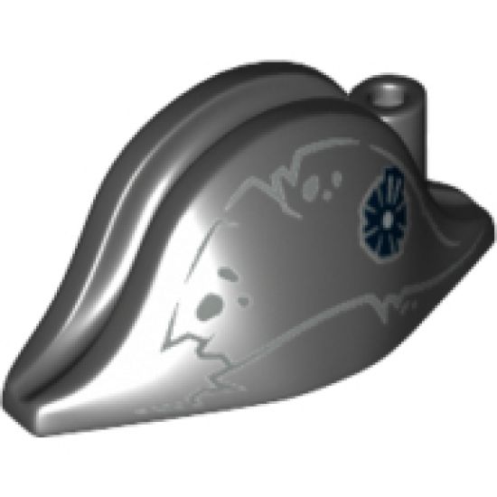 Minifigure, Headgear Hat, Pirate Bicorne with Tattered Lines and Spots and Silver Emblem Pattern
