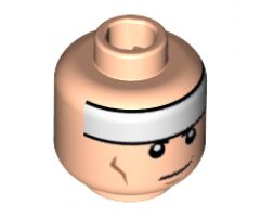 Minifigure, Head White Headband and Cheek Lines, Smirk Pattern (Batman) - Hollow Stud