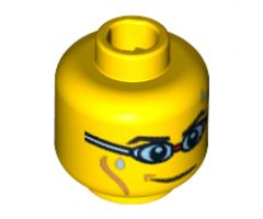 Minifigure, Head Black Eyebrows, Cheek Lines and Swim Goggles Pattern - Blocked Open Stud