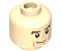 Minifigure, Head Dual Sided Brown Eyebrows, Cheek Lines, Smile / Smile with Teeth Pattern - Hollow Stud