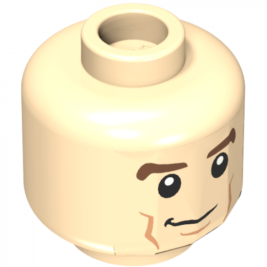 Minifigure, Head Dual Sided Brown Eyebrows, Cheek Lines, Smile / Smile with Teeth Pattern - Hollow Stud