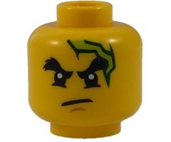 Minifigure, Head Dual Sided Black Bushy Eyebrows, Chin Dimple, Lightning Bolt, Scowl / Open Mouth with Teeth Pattern - Hollow Stud