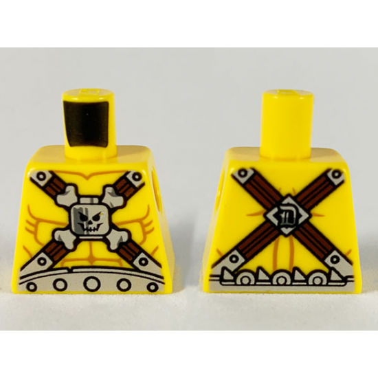 Torso Muscles Outline, Cross Straps, Silver Belt, Buckles, Head, Crossbones Pattern