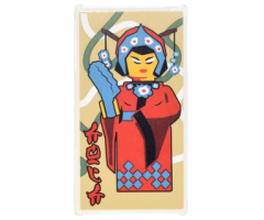 Glass for Window 1 x 4 x 6 with Woman in Red Kimono with Blue Headress with Flowers and Red Ninjago Logogram 'CHIC' Pattern (Sticker) - Set 70620