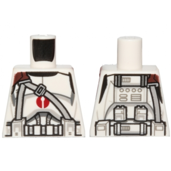 Torso SW Armor Clone Trooper with Dark Red Center Emblem, Gray Vertical and Diagonal Belts Pattern