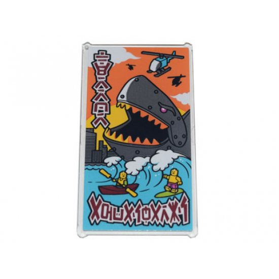 Glass for Window 1 x 4 x 6 with Movie Poster with Ninjago Logogram 'Terror Aquasharks', Shark and Waves Pattern (Sticker) - Set 71741