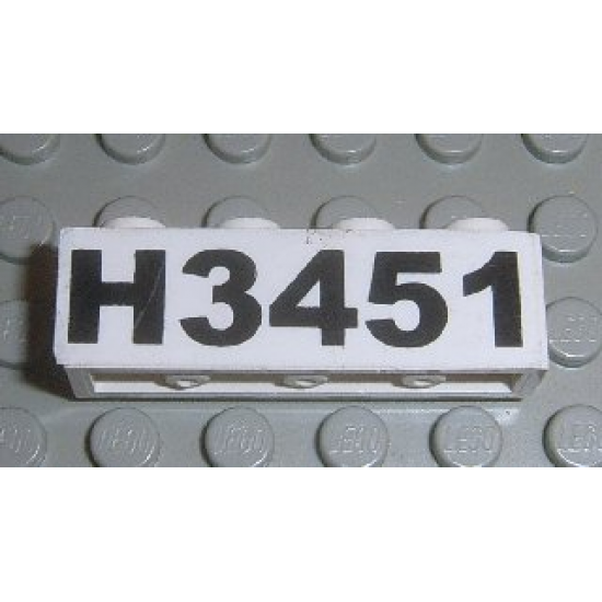 Brick 1 x 4 with Black 'H3451' Pattern (Sticker) - Set 3451