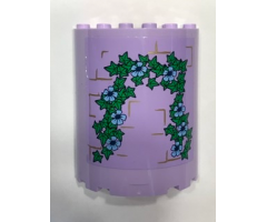 Cylinder Half 3 x 6 x 6 with 1 x 2 Cutout with Pearl Gold Brick Wall, Bright Light Blue Flowers and Green Leaves Pattern (Sticker) - Set 41154