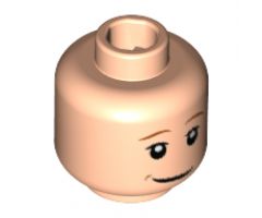 Minifigure, Head Dark Orange Eyebrows, White Pupils and Smirk Pattern - Hollow Stud