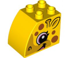 Duplo, Brick 2 x 3 x 2 with Curved Top with Brown Spots and Smiling Giraffe Face on Both Sides Pattern
